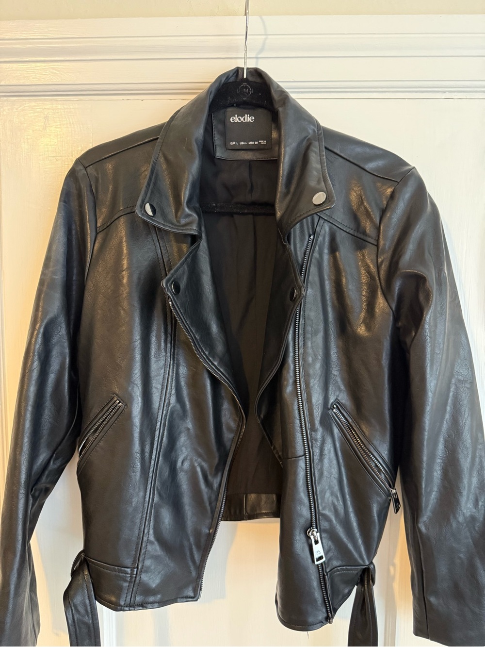 Elodie Black Faux Leather Moto Jacket with Zipper Details